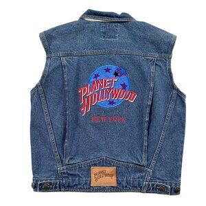 VTG Planet Hollywood New York Jean Jacket Youth XL Vest 1991 90s Denim Retro